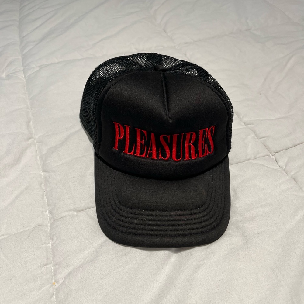 Pleasures Black and Red Trucker Hat